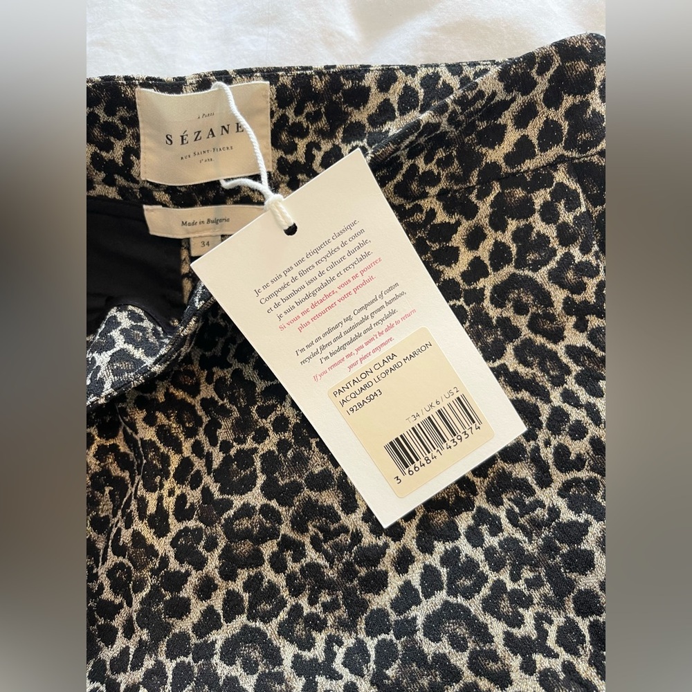 NWT Sézane Clara Trousers Leopard Print Pants in Brown